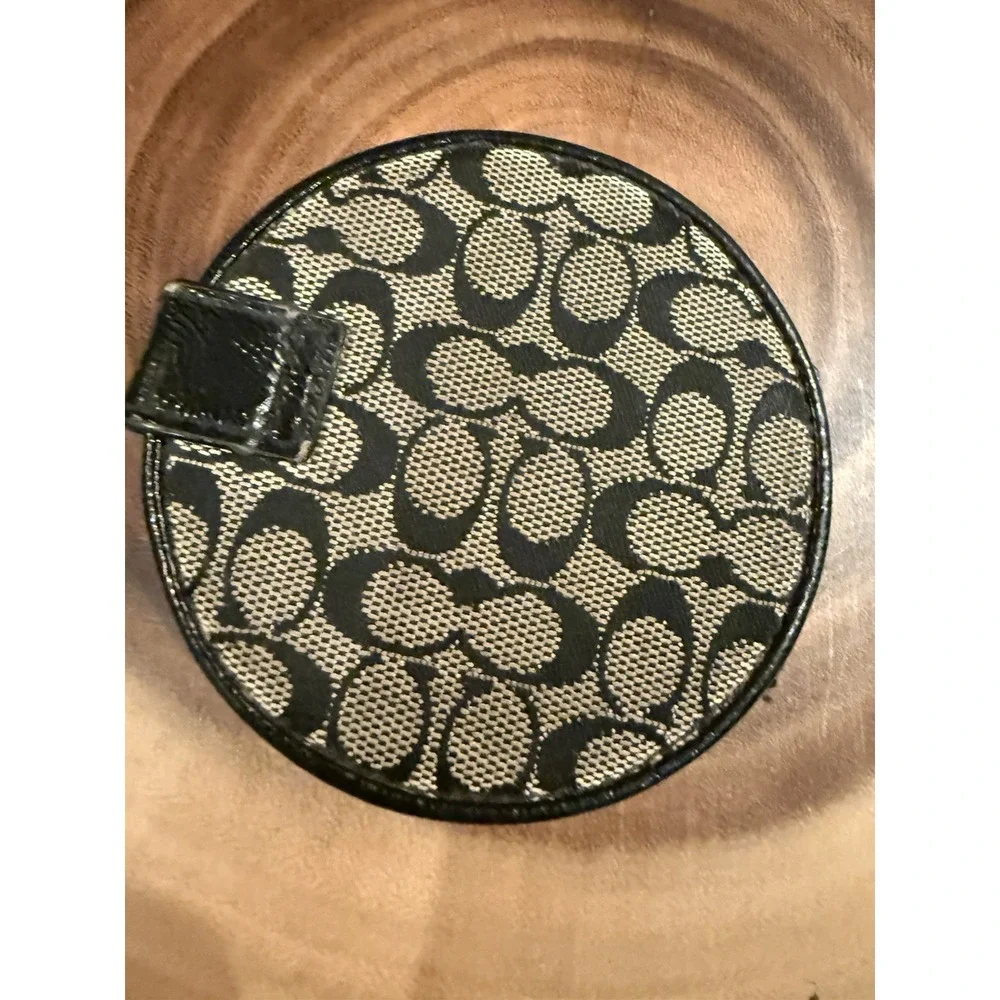 Vintage Coach Round Monogram Black Canvas Compact Double Folding Mirror Rare
